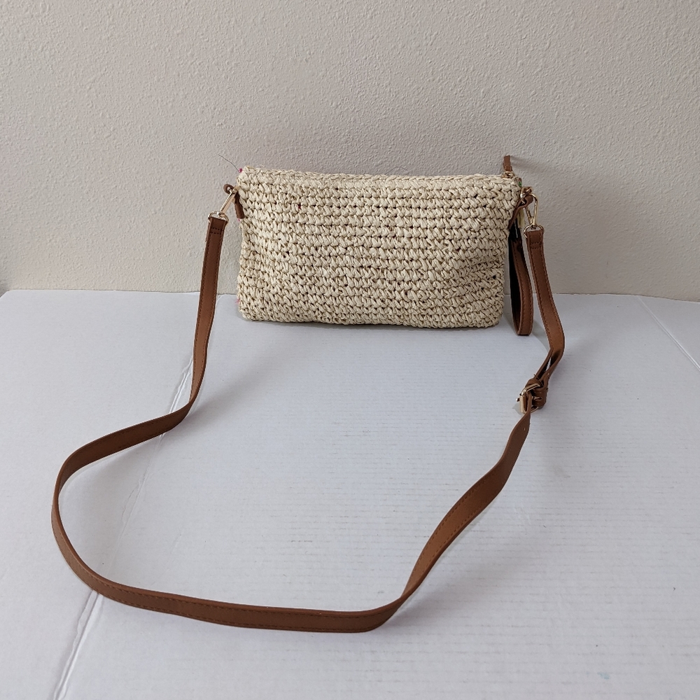 I.N.C Raffia Straw Colorful Fringe Trim Wristlet Clutch Crossbody Bag Resort - Picture 4 of 10